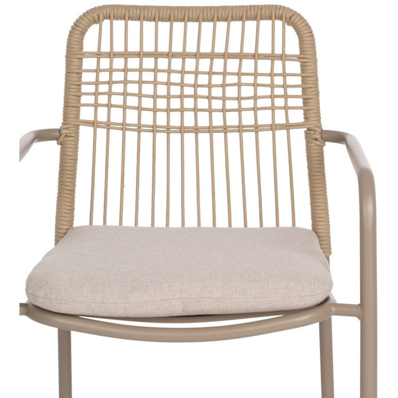 Fauteuil de table extérieur moderne en Métal Gris Rotin polyéthylène Naturel Tressé Tissu Beige Iban (Lot de 2) - 4