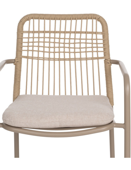 Fauteuil de table extérieur moderne en Métal Gris Rotin polyéthylène Naturel Tressé Tissu Beige Iban (Lot de 2) - 4