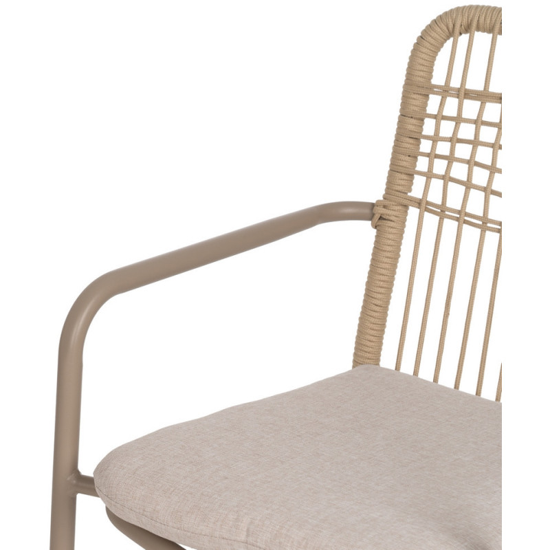 Fauteuil de table extérieur moderne en Métal Gris Rotin polyéthylène Naturel Tressé Tissu Beige Iban (Lot de 2) - 5