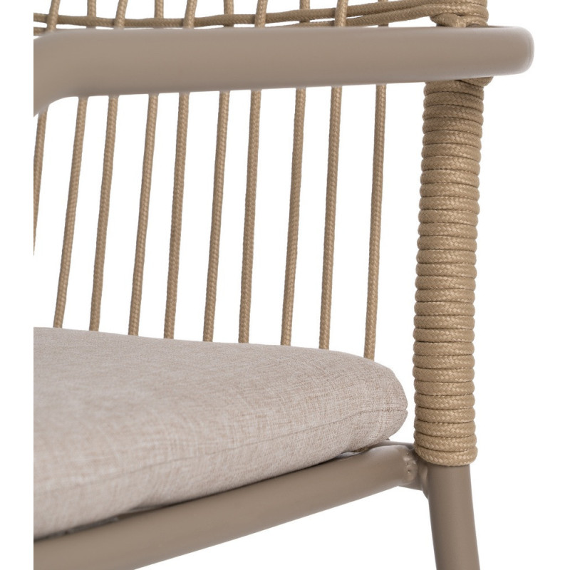 Fauteuil de table extérieur moderne en Métal Gris Rotin polyéthylène Naturel Tressé Tissu Beige Iban (Lot de 2) - 7