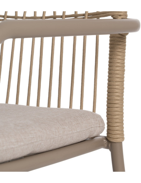 Fauteuil de table extérieur moderne en Métal Gris Rotin polyéthylène Naturel Tressé Tissu Beige Iban (Lot de 2) - 7