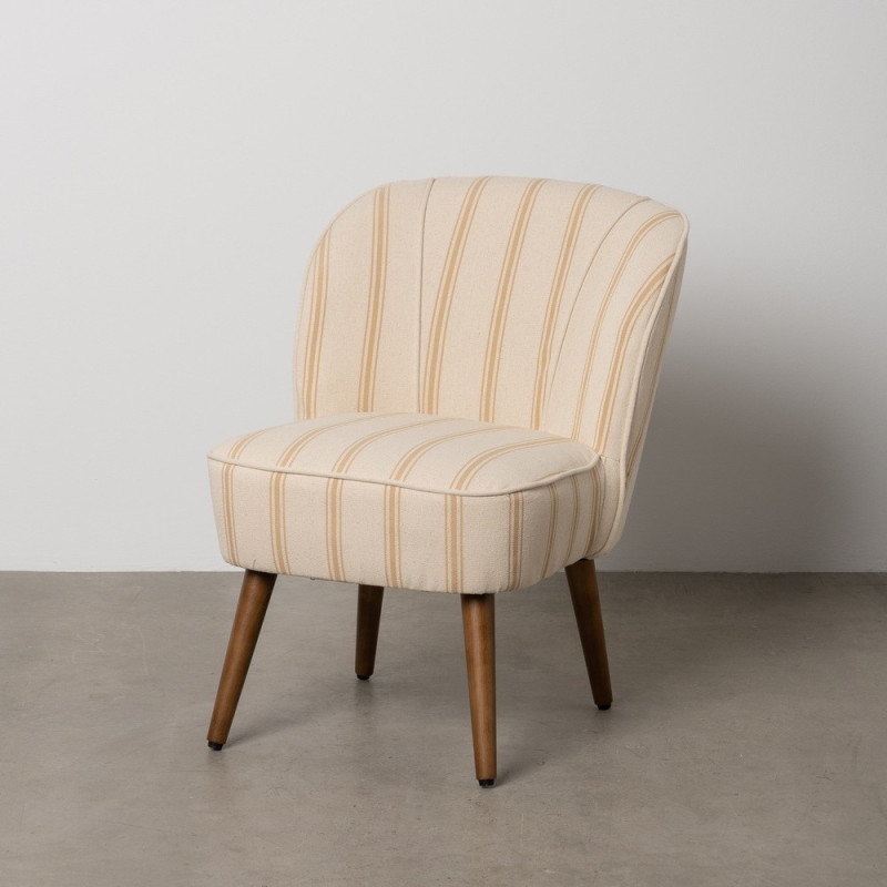 Fauteuil à rayures moderne en Tissu Jaune miel Beige Bois d'hévéa Marron Cedro - 2