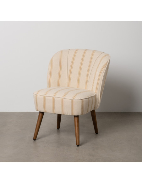 Fauteuil à rayures moderne en Tissu Jaune miel Beige Bois d'hévéa Marron Cedro - 2
