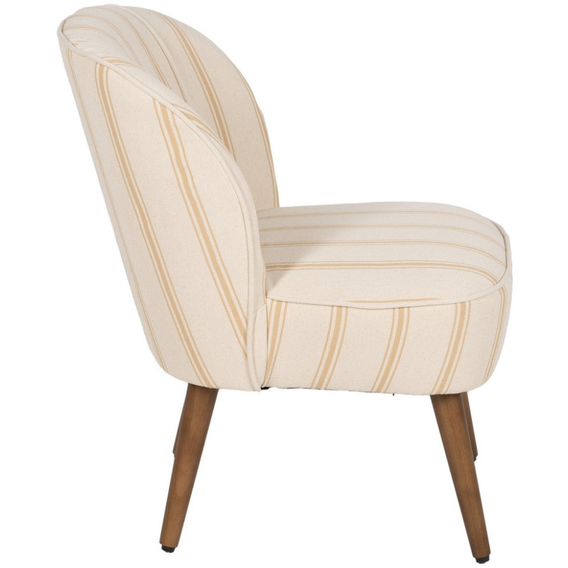Fauteuil à rayures moderne en Tissu Jaune miel Beige Bois d'hévéa Marron Cedro - 3