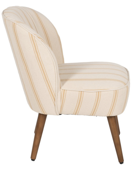 Fauteuil à rayures moderne en Tissu Jaune miel Beige Bois d'hévéa Marron Cedro - 3