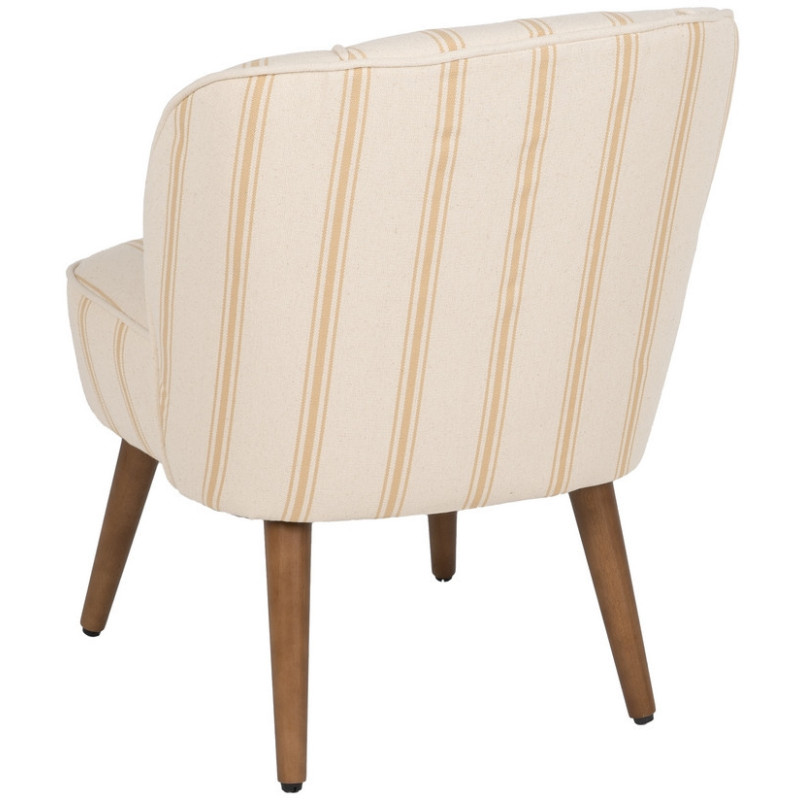 Fauteuil à rayures moderne en Tissu Jaune miel Beige Bois d'hévéa Marron Cedro - 4