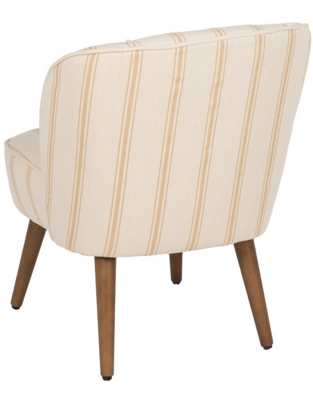 Fauteuil à rayures moderne en Tissu Jaune miel Beige Bois d'hévéa Marron Cedro - 4
