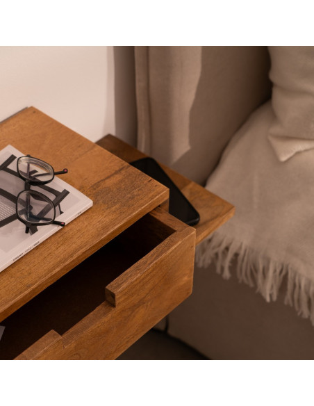 Petit Chevet mural flottant 1 tiroir 1 étagère en Bois de manguier Miel Edian (Lot de 2) - 2