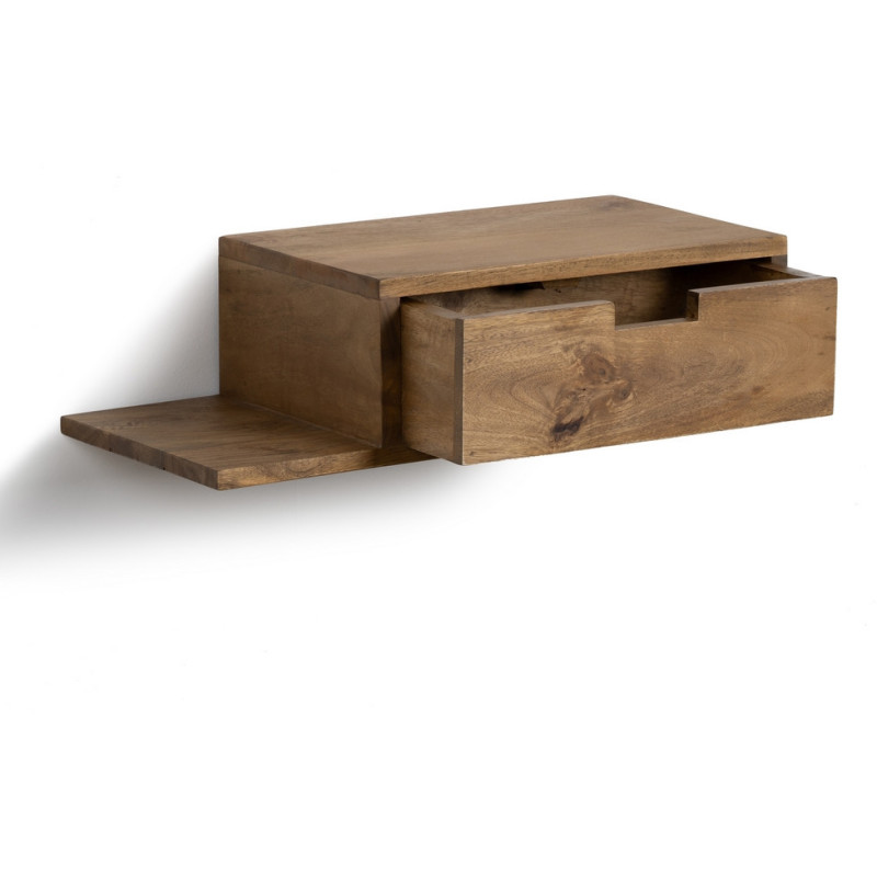 Petit Chevet mural flottant 1 tiroir 1 étagère en Bois de manguier Miel Edian (Lot de 2) - 3