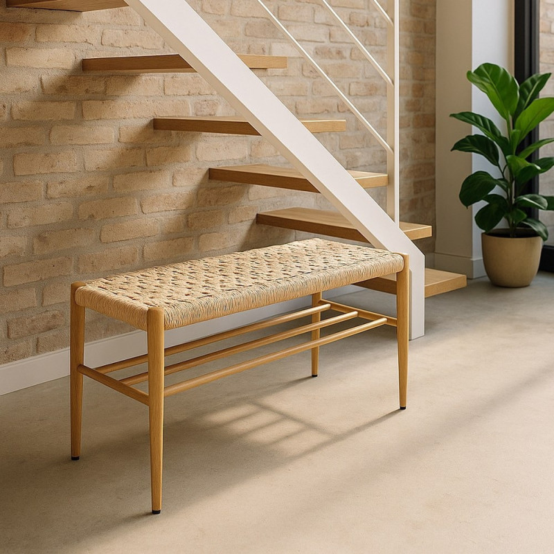 Banc d’entrée corde tressée et métal naturel 100 cm Xove Ixia - 2