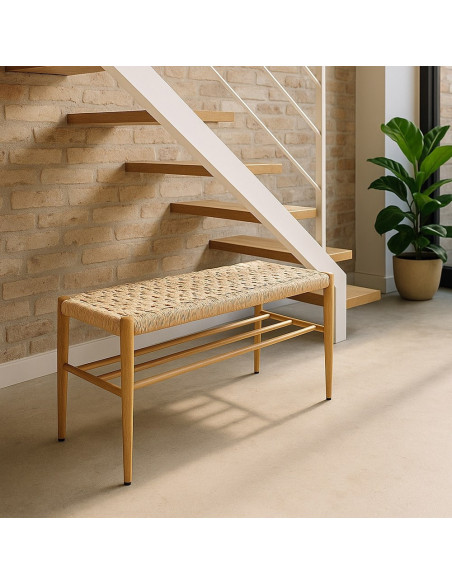 Banc d’entrée corde tressée et métal naturel 100 cm Xove Ixia - 2