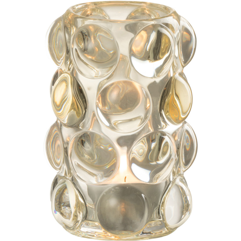 Photophore moderne boules relief en verre jaune 12 cm - 2