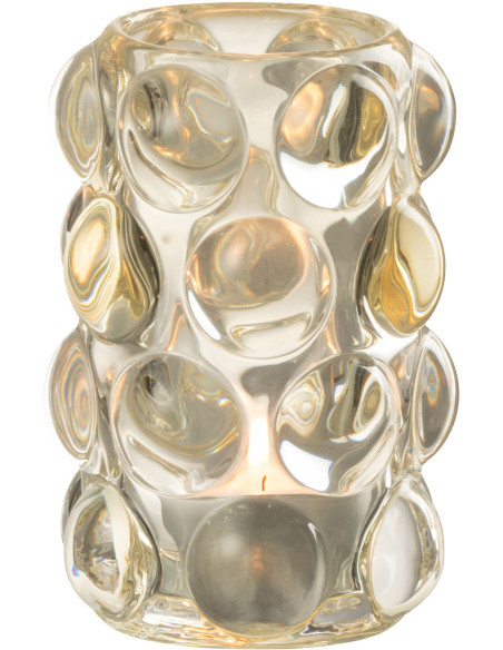 Photophore moderne boules relief en verre jaune 12 cm - 2
