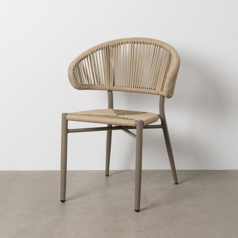 Chaise de jardin moderne en Rotin polyéthylène Naturel Tressé Métal Gris Unia (Lot de 2) - 2