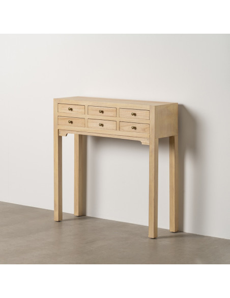 Console moderne Rectangulaire 6 tiroirs en Bois MDF Naturel Dania - 11