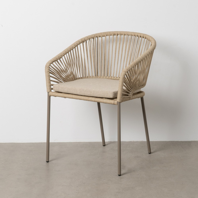 Fauteuil de table extérieur moderne en Rotin polyéthylène Naturel Tressé Métal Gris Garin (Lot de 2) - 2