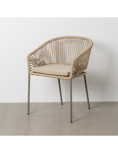 Fauteuil de table extérieur moderne en Rotin polyéthylène Naturel Tressé Métal Gris Garin (Lot de 2) - 2