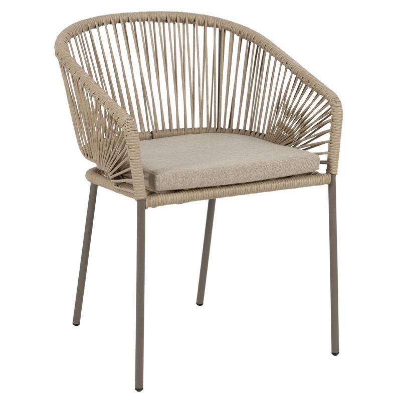 Fauteuil de table extérieur moderne en Rotin polyéthylène Naturel Tressé Métal Gris Garin (Lot de 2) - 9