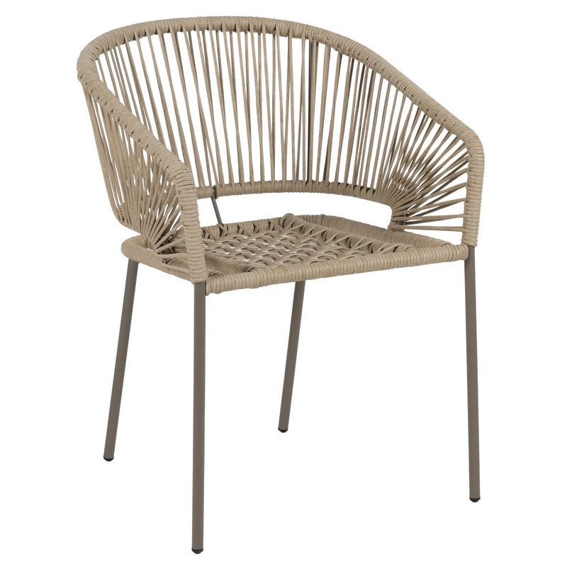 Fauteuil de table extérieur moderne en Rotin polyéthylène Naturel Tressé Métal Gris Garin (Lot de 2) - 1