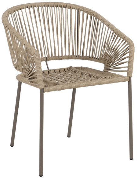 Fauteuil de table extérieur moderne en Rotin polyéthylène Naturel Tressé Métal Gris Garin (Lot de 2) - 1