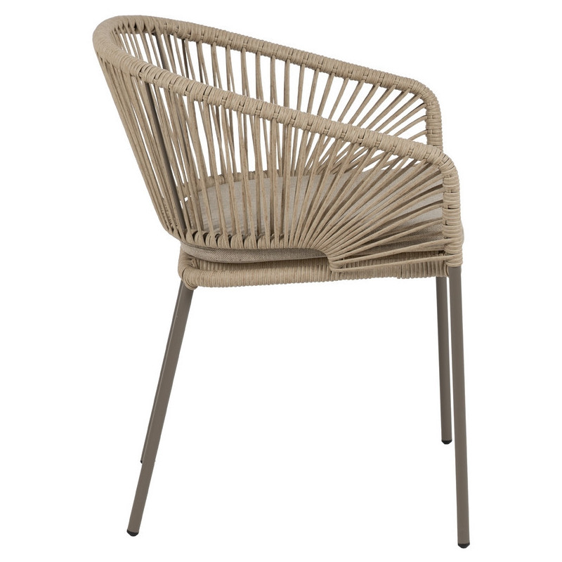 Fauteuil de table extérieur moderne en Rotin polyéthylène Naturel Tressé Métal Gris Garin (Lot de 2) - 3