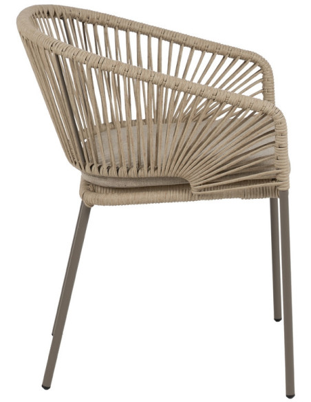 Fauteuil de table extérieur moderne en Rotin polyéthylène Naturel Tressé Métal Gris Garin (Lot de 2) - 3