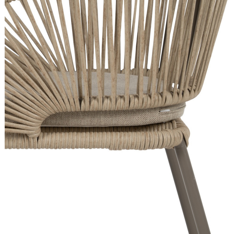 Fauteuil de table extérieur moderne en Rotin polyéthylène Naturel Tressé Métal Gris Garin (Lot de 2) - 6