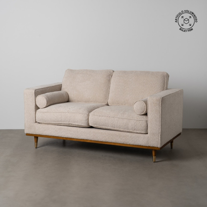 Canapé moderne bouclette Droit 2 places en Tissu Beige Bouclé Bois d'hévéa Bois MDF Marron Métal Doré Guido - 12