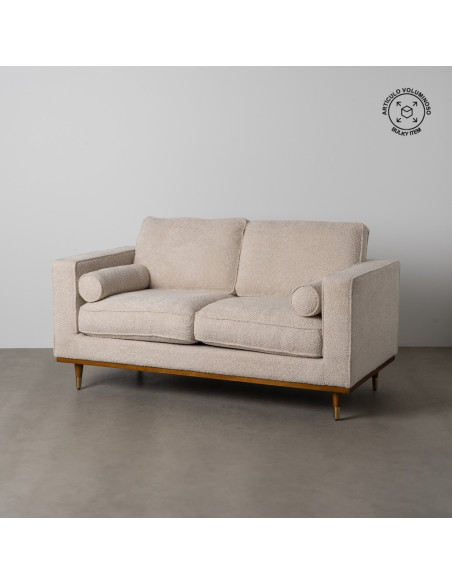 Canapé moderne bouclette Droit 2 places en Tissu Beige Bouclé Bois d'hévéa Bois MDF Marron Métal Doré Guido - 12