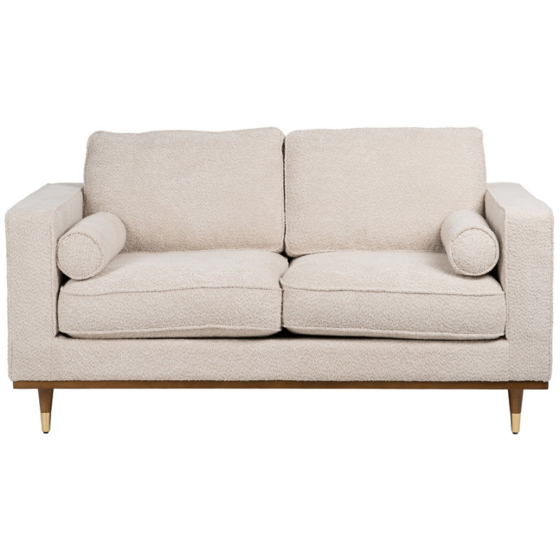 Canapé moderne bouclette Droit 2 places en Tissu Beige Bouclé Bois d'hévéa Bois MDF Marron Métal Doré Guido - 3
