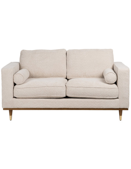 Canapé moderne bouclette Droit 2 places en Tissu Beige Bouclé Bois d'hévéa Bois MDF Marron Métal Doré Guido - 3