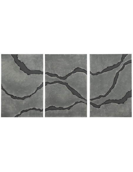 Grande Toile murale Tryptique relief abstrait 240x120 Gris Noir Sofie - 1
