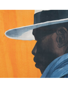 Grande Toile murale imprimée Homme avec chapeau 103x143 Orange Noir Bleu Cadre en PS noir Dorea - 2