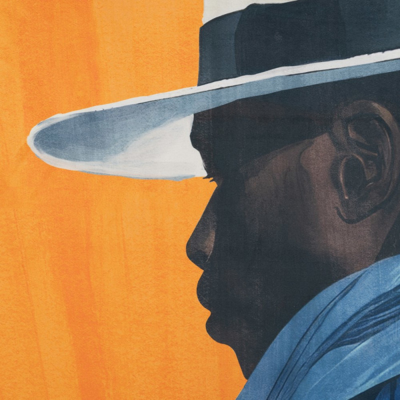 Grande Toile murale imprimée Homme avec chapeau 103x143 Orange Noir Bleu Cadre en PS noir Dorea - 2