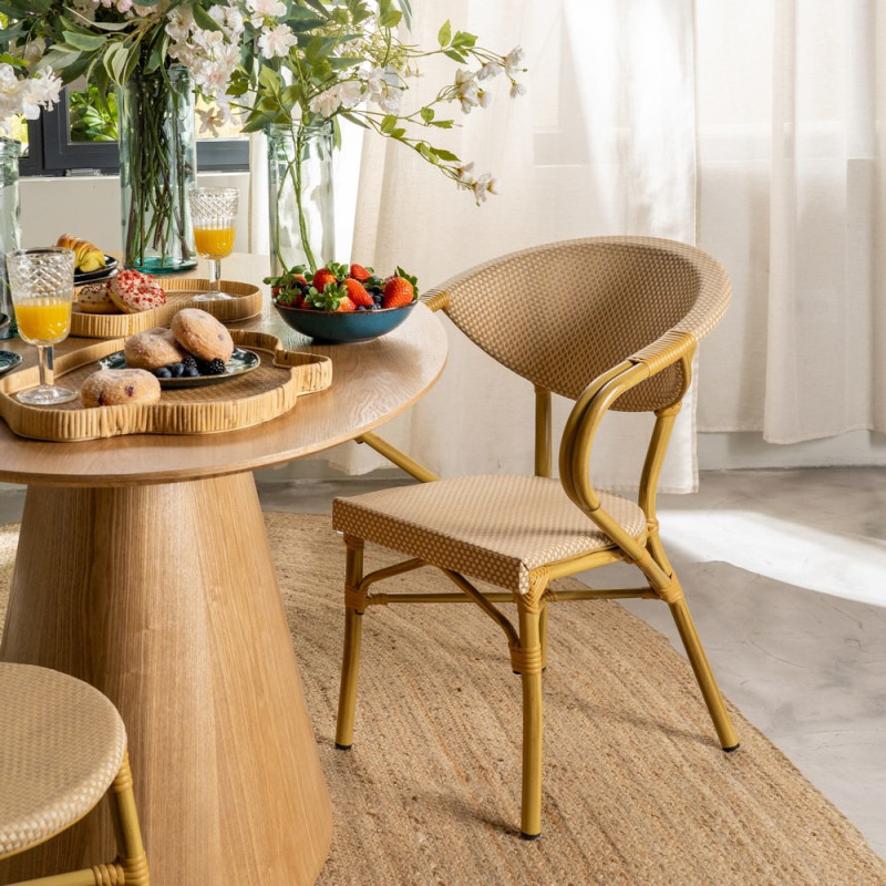Fauteuil bistrot parisien en Métal Textilène Beige Rainer (Lot de 2) - 1