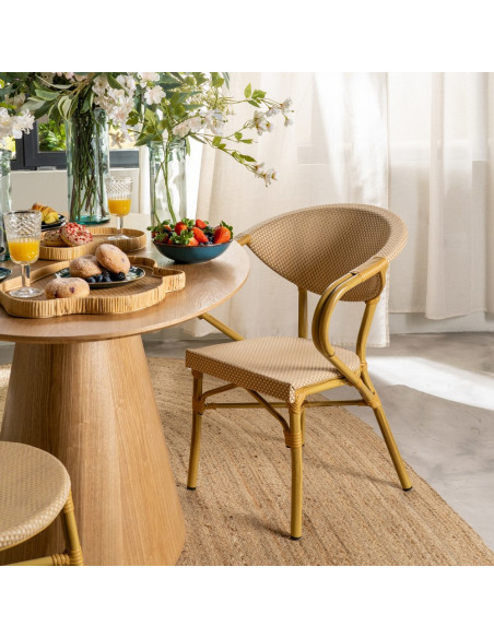 Fauteuil bistrot parisien en Métal Textilène Beige Rainer (Lot de 2) - 1