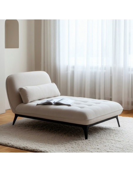Méridienne d'intérieur moderne en Tissu Blanc crème Métal Noir Elisia - 1