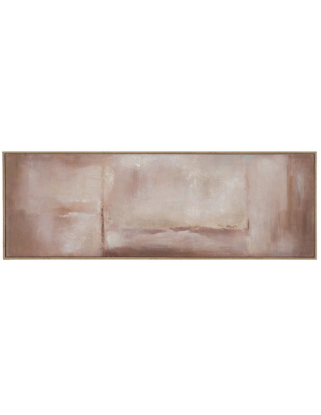 Grande Toile murale peinte abstraite 50x150 Marron Beige Cadre en PS effet bois naturel Naima - 1