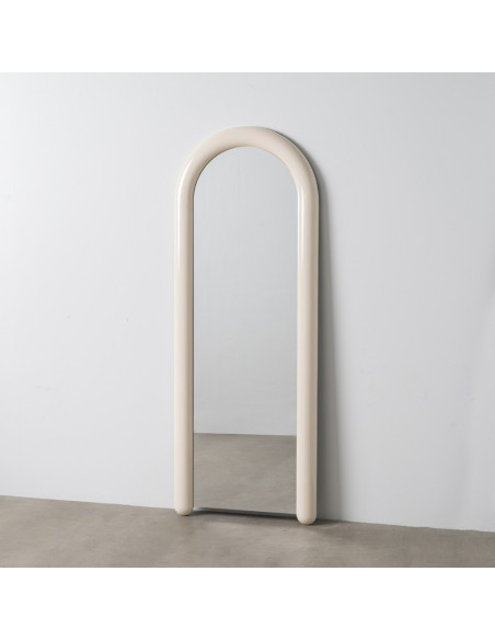 Grand Miroir mural moderne Arrondi 60x160 en Bois MDF Blanc crème Laqué Abla - 8