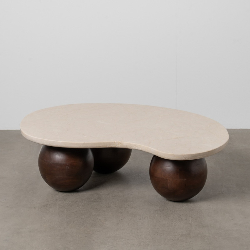 Grande Table basse moderne chic Organique en Marbre Blanc Bois de manguier Marron Nieva - 2