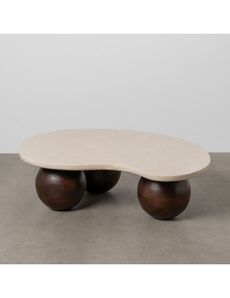 Grande Table basse moderne chic Organique en Marbre Blanc Bois de manguier Marron Nieva - 2