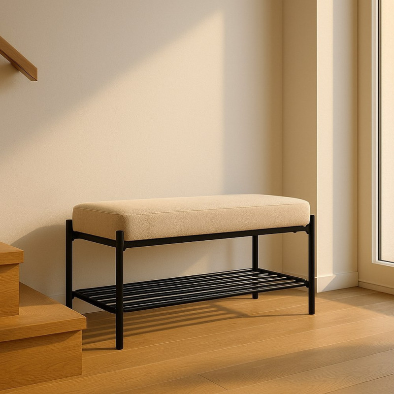 Grande Banquette moderne chic 1 étagère 2 places en Tissu Beige Métal Noir Ulea - 2