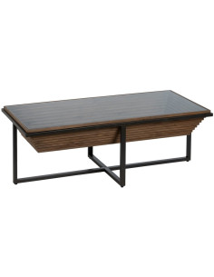 Table basse Rectangulaire en Bois de sapin Naturel Verre trempé Transparent Métal Noir Calypso - 1