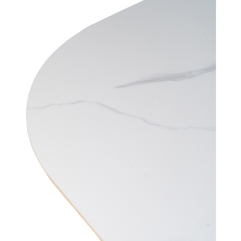 Table à manger moderne chic Ovale 6 personnes en Bois MDF Naturel Céramique Blanc Effet marbre Ezka - 3