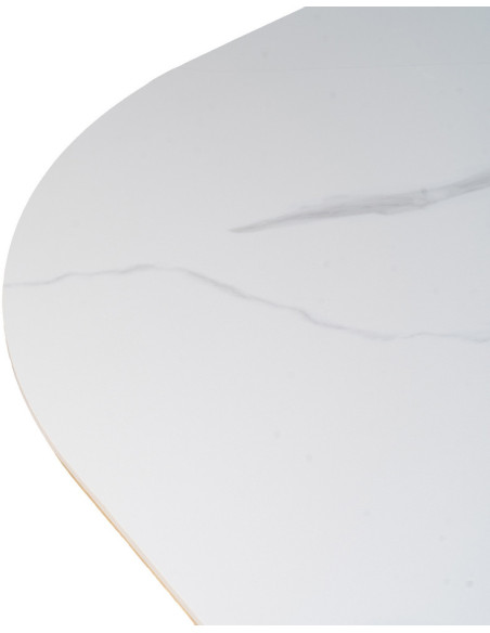 Table à manger moderne chic Ovale 6 personnes en Bois MDF Naturel Céramique Blanc Effet marbre Ezka - 3