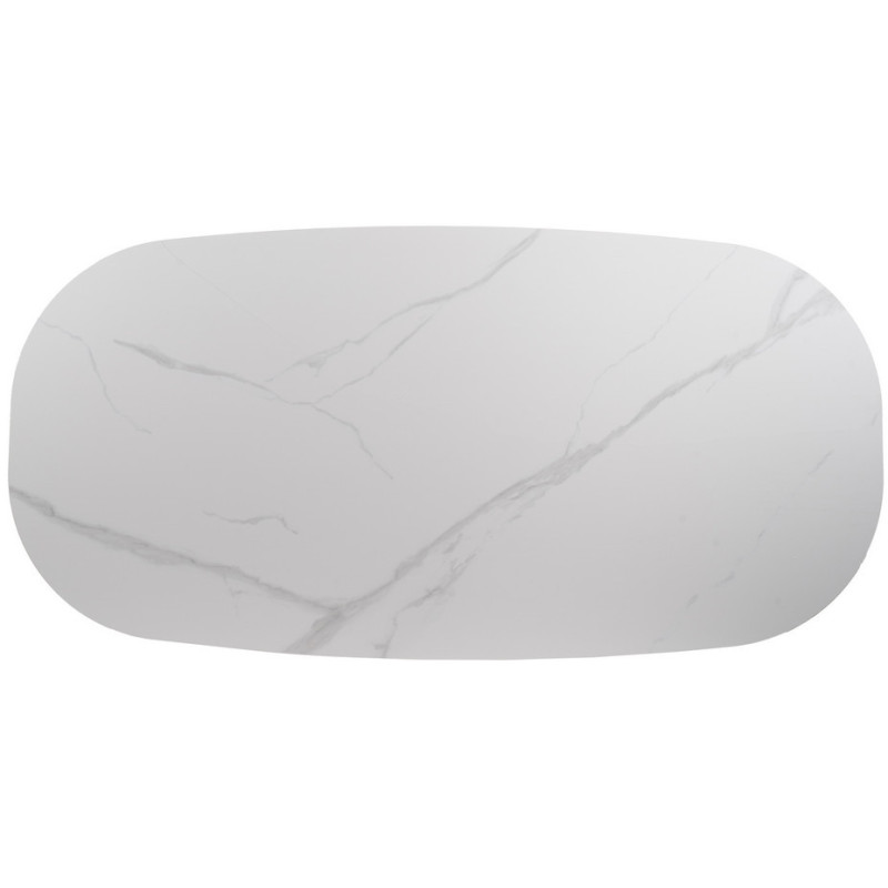 Table à manger moderne chic Ovale 6 personnes en Bois MDF Naturel Céramique Blanc Effet marbre Ezka - 4