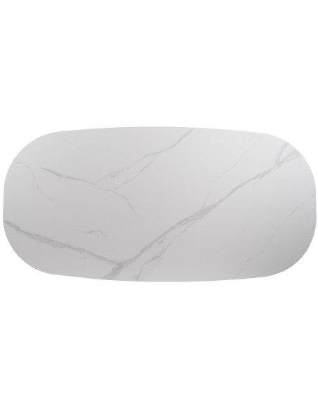 Table à manger moderne chic Ovale 6 personnes en Bois MDF Naturel Céramique Blanc Effet marbre Ezka - 4