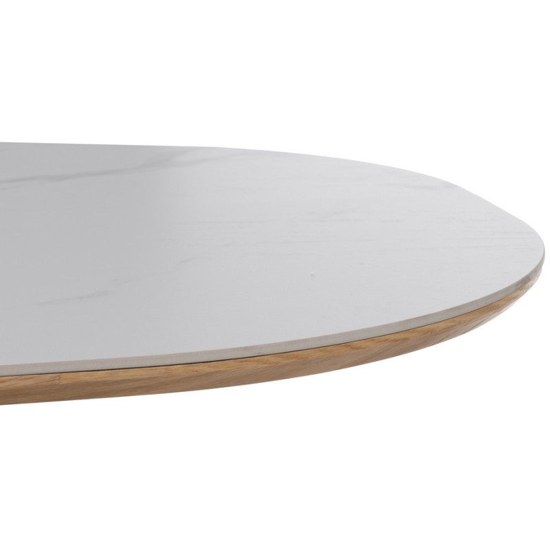 Table à manger moderne chic Ovale 6 personnes en Bois MDF Naturel Céramique Blanc Effet marbre Ezka - 5