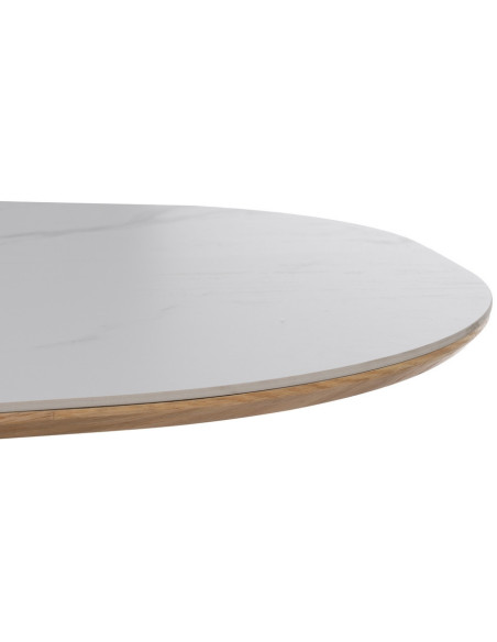 Table à manger moderne chic Ovale 6 personnes en Bois MDF Naturel Céramique Blanc Effet marbre Ezka - 5