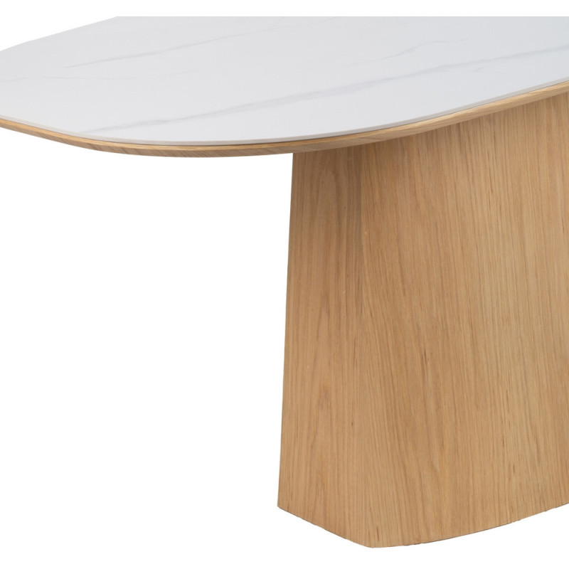 Table à manger moderne chic Ovale 6 personnes en Bois MDF Naturel Céramique Blanc Effet marbre Ezka - 8